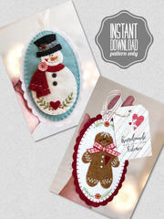 Christmas felt ornaments pattern snowman gingerbread